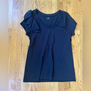 LOFT Black Short Sleeve Top with Ruffle Accent